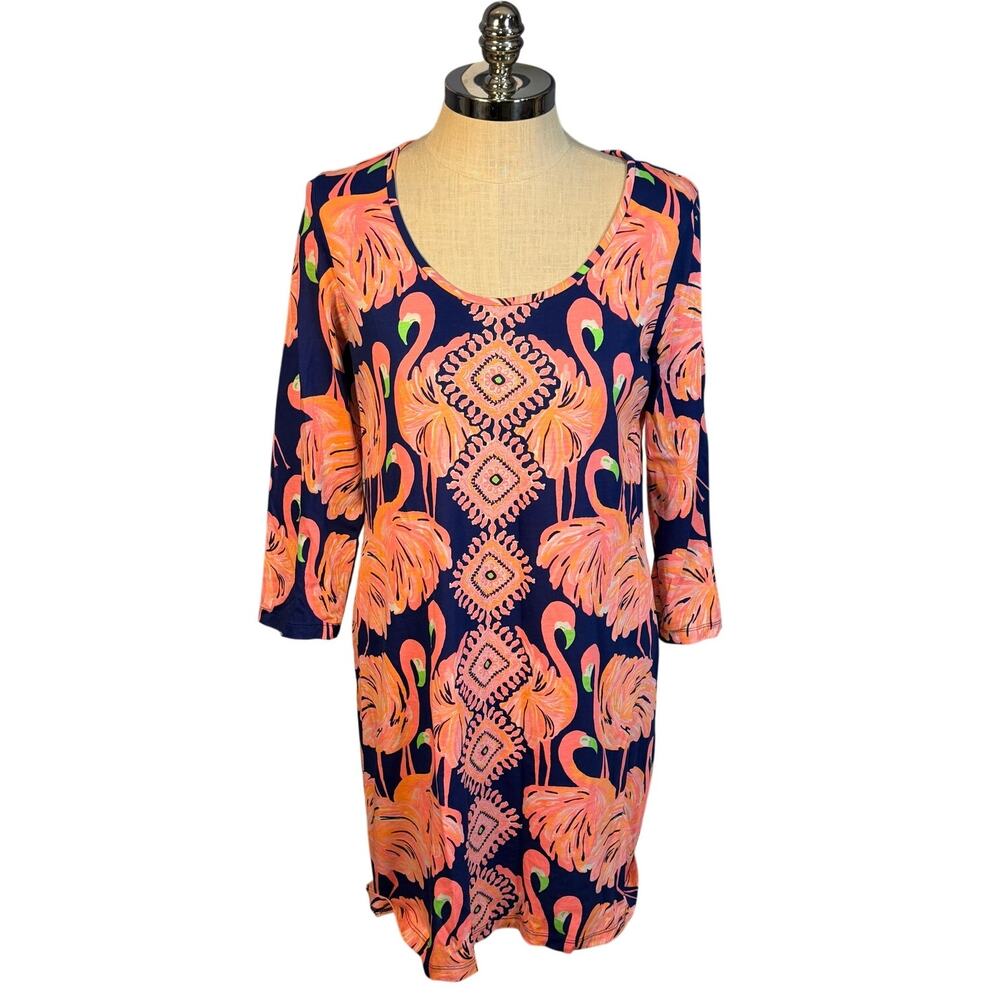 Lilly Pulitzer Womens Beacon Dress Gimme Some Leg Flamingo Size L Spring Pink